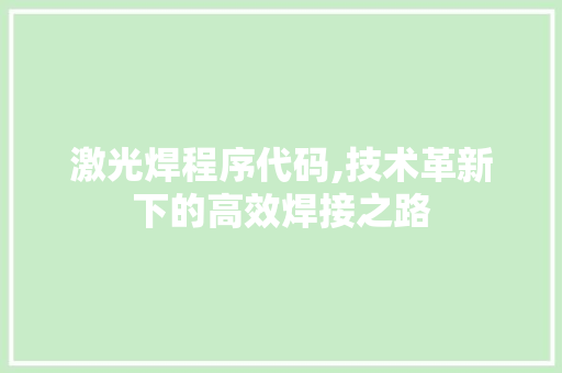 激光焊程序代码,技术革新下的高效焊接之路