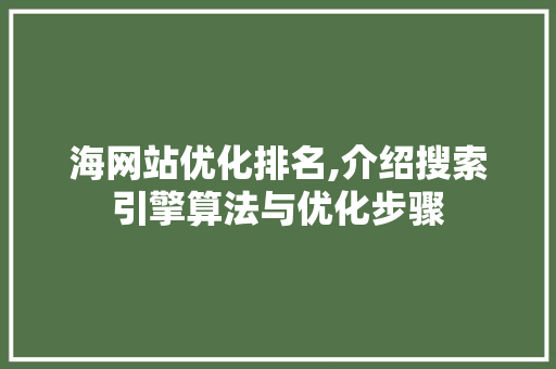 海网站优化排名,介绍搜索引擎算法与优化步骤