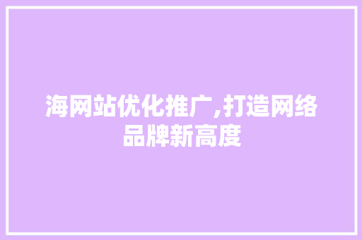 海网站优化推广,打造网络品牌新高度