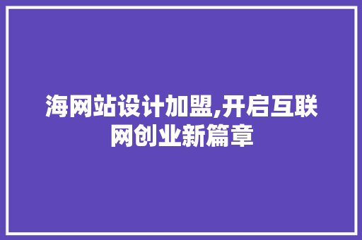 海网站设计加盟,开启互联网创业新篇章