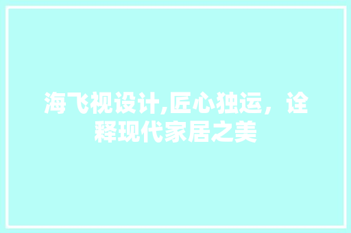 海飞视设计,匠心独运，诠释现代家居之美