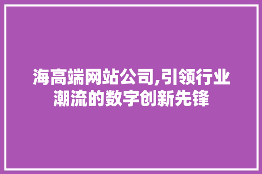 海高端网站公司,引领行业潮流的数字创新先锋