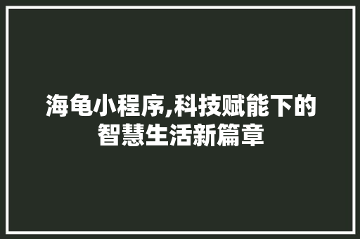 海龟小程序,科技赋能下的智慧生活新篇章