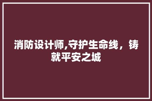 消防设计师,守护生命线，铸就平安之城