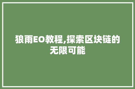 狼雨EO教程,探索区块链的无限可能