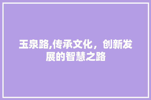 玉泉路,传承文化，创新发展的智慧之路