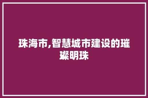 珠海市,智慧城市建设的璀璨明珠