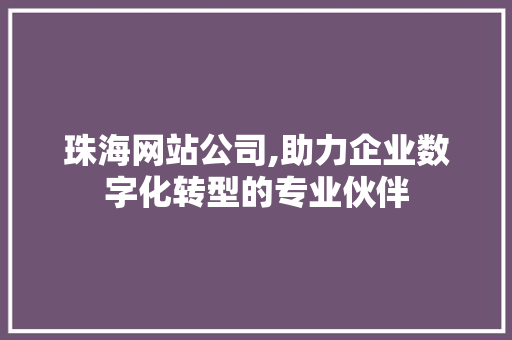珠海网站公司,助力企业数字化转型的专业伙伴