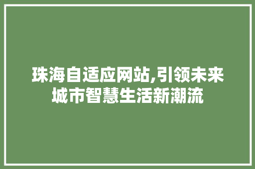 珠海自适应网站,引领未来城市智慧生活新潮流