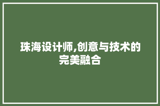 珠海设计师,创意与技术的完美融合