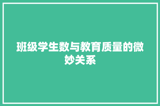 班级学生数与教育质量的微妙关系
