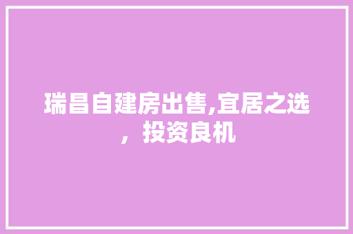 瑞昌自建房出售,宜居之选，投资良机