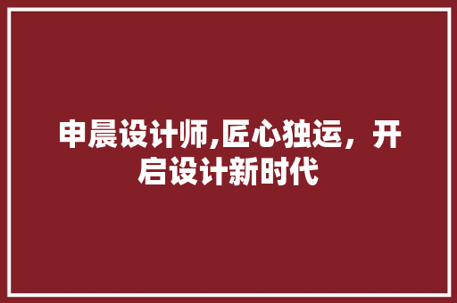 申晨设计师,匠心独运，开启设计新时代