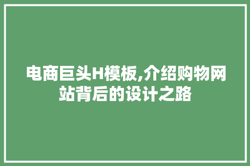 电商巨头H模板,介绍购物网站背后的设计之路