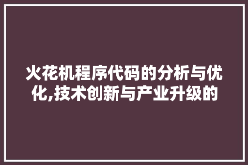 火花机程序代码的分析与优化,技术创新与产业升级的桥梁