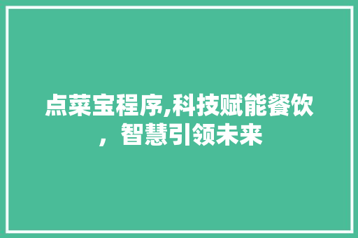 点菜宝程序,科技赋能餐饮，智慧引领未来