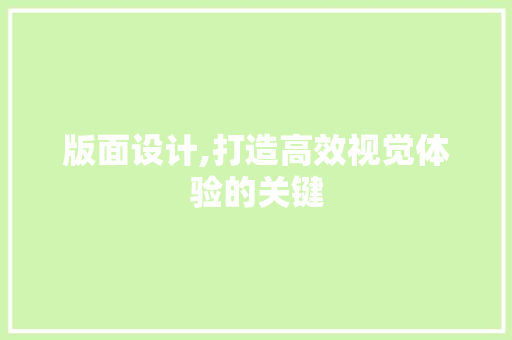 版面设计,打造高效视觉体验的关键