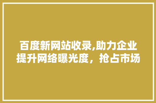 百度新网站收录,助力企业提升网络曝光度，抢占市场先机