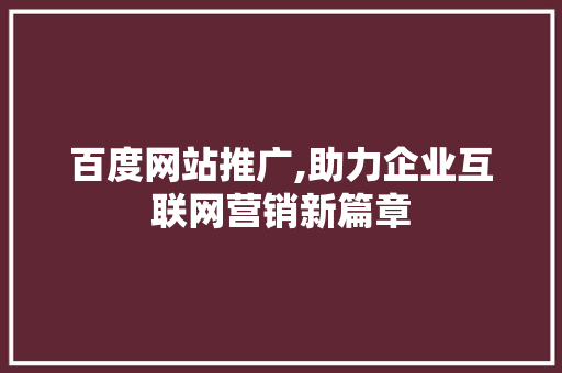 百度网站推广,助力企业互联网营销新篇章