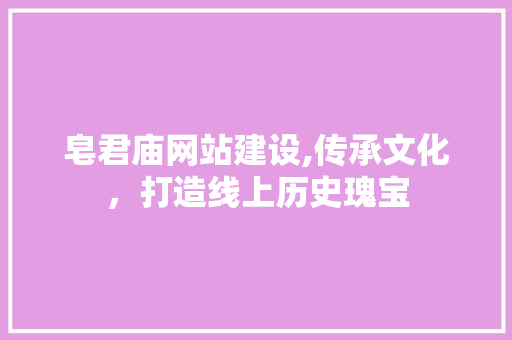 皂君庙网站建设,传承文化，打造线上历史瑰宝