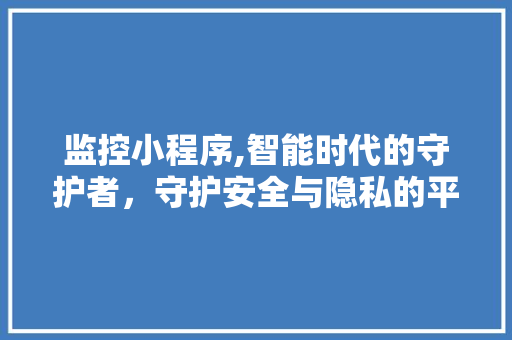 监控小程序,智能时代的守护者，守护安全与隐私的平衡艺术