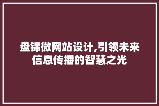 盘锦微网站设计,引领未来信息传播的智慧之光