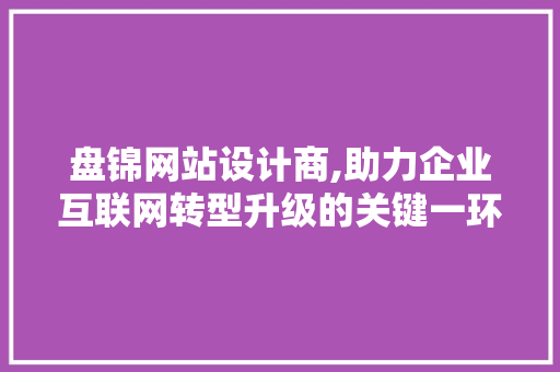 盘锦网站设计商,助力企业互联网转型升级的关键一环