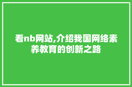 看nb网站,介绍我国网络素养教育的创新之路