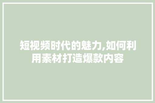 短视频时代的魅力,如何利用素材打造爆款内容 短视频时代的魅力,如何利用素材打造爆款内容 神马SEO