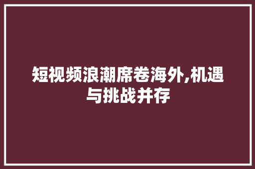 短视频浪潮席卷海外,机遇与挑战并存