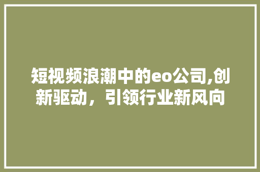 短视频浪潮中的eo公司,创新驱动，引领行业新风向