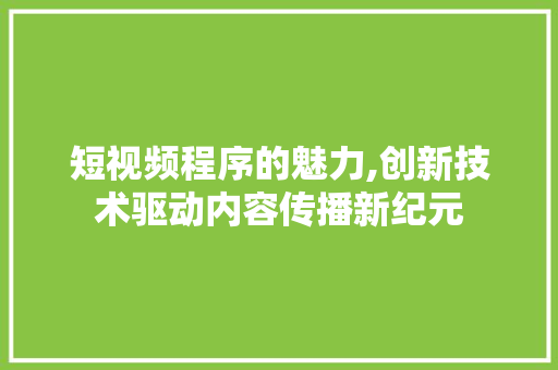 短视频程序的魅力,创新技术驱动内容传播新纪元
