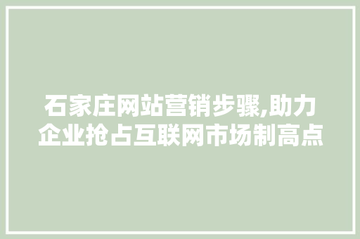 石家庄网站营销步骤,助力企业抢占互联网市场制高点