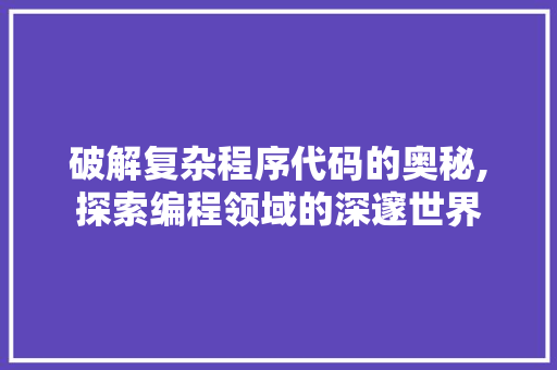破解复杂程序代码的奥秘,探索编程领域的深邃世界