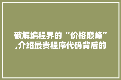 破解编程界的“价格巅峰”,介绍最贵程序代码背后的秘密