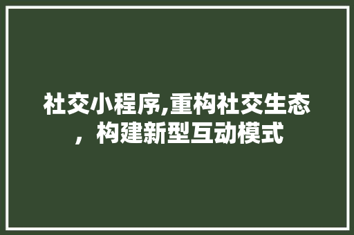 社交小程序,重构社交生态，构建新型互动模式