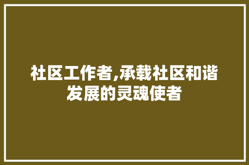 社区工作者,承载社区和谐发展的灵魂使者