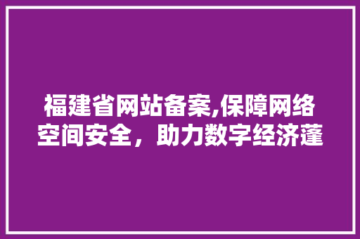 福建省网站备案,保障网络空间安全，助力数字经济蓬勃发展