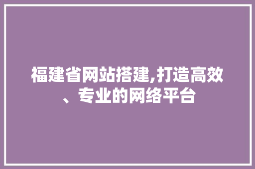 福建省网站搭建,打造高效、专业的网络平台