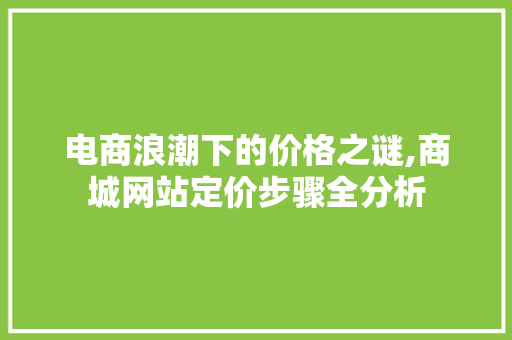 电商浪潮下的价格之谜,商城网站定价步骤全分析
