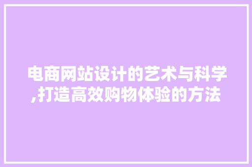电商网站设计的艺术与科学,打造高效购物体验的方法