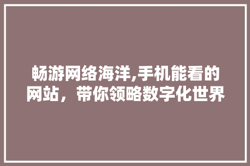 畅游网络海洋,手机能看的网站，带你领略数字化世界的魅力