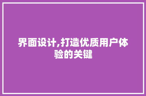 界面设计,打造优质用户体验的关键