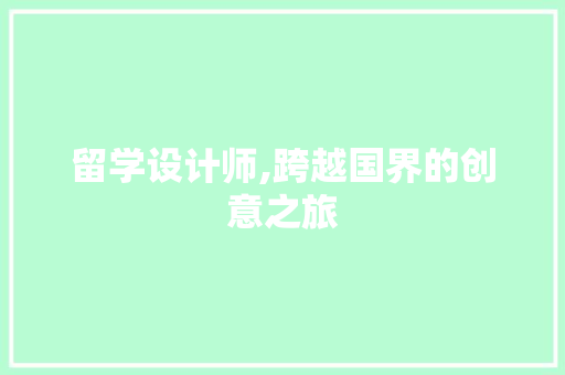 留学设计师,跨越国界的创意之旅