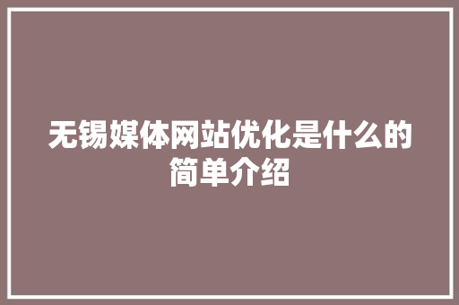 无锡媒体网站优化是什么的简单介绍 无锡媒体网站优化是什么的简单介绍 百度SEO