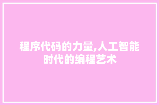 程序代码的力量,人工智能时代的编程艺术