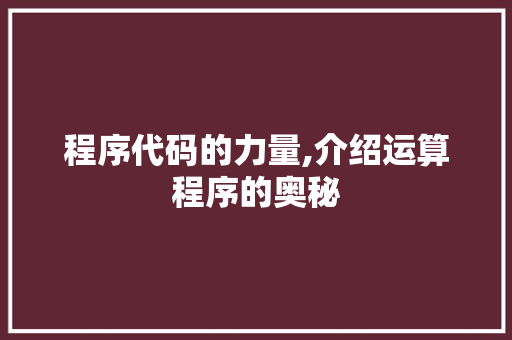 程序代码的力量,介绍运算程序的奥秘