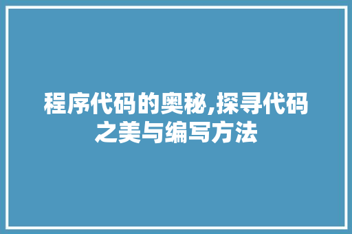 程序代码的奥秘,探寻代码之美与编写方法