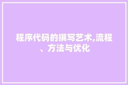 程序代码的撰写艺术,流程、方法与优化