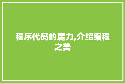程序代码的魔力,介绍编程之美